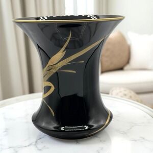 Vintage Hutschenreuther Leonard Paris Decor Caprice Black Gold Porcelain‎ Vase